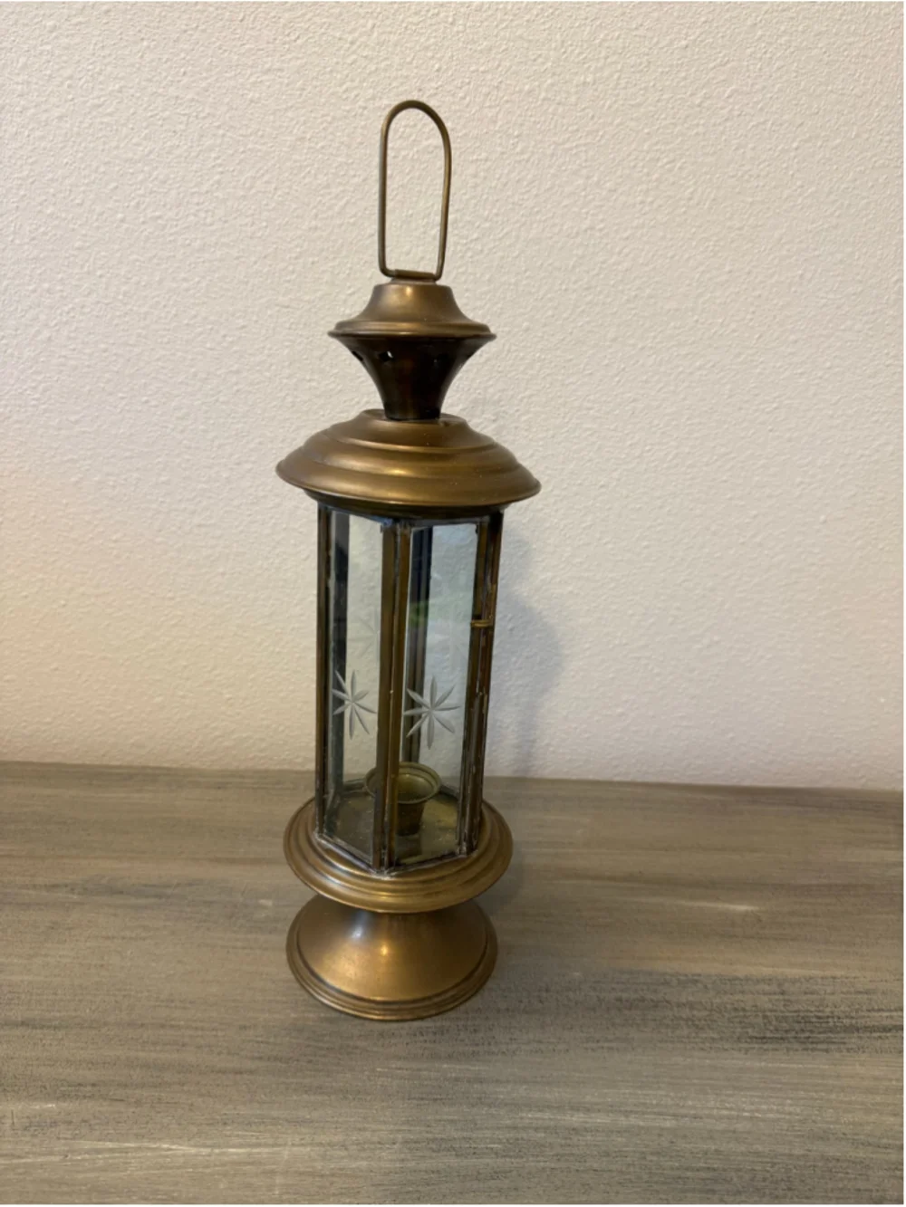 Vintage Brass French Wedding Procession Lantern Etched Starburst Glass Candle
